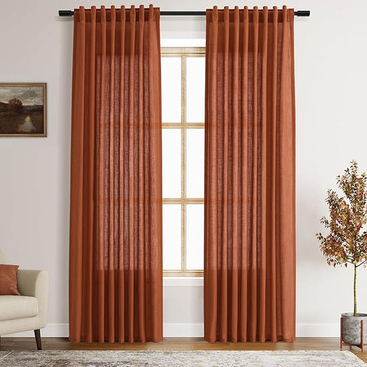 Nanspring Terracotta Linen Curtains 84 Inches Long 2 Panel Set Back Tab Boho Rustic Farmhouse Curtain for Living Room Semi Sheer Light Filtering Luxury Home Decor for Bedroom Dining Room 60x84