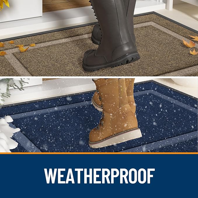 OLANLY Front Door Mat Indoor Outdoor Entrance, Waterproof All-Season, All-Weather Doormat, Sturdy Natural Rubber, Fade Resistant, Low Profile, Easy Clean Patio Porch Entryway Mat, 35x23, Dark Grey