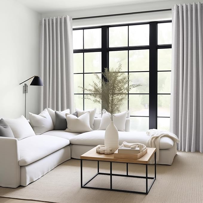 Topfinel 95 Inches Length Custom Blackout Linen Curtains Back Tab Pinch Pleated Noise Cancelling Curtains with Pin Hooks for Traverse Burlap Viral Drapes 2 Panels for Living Room Bedroom Grey