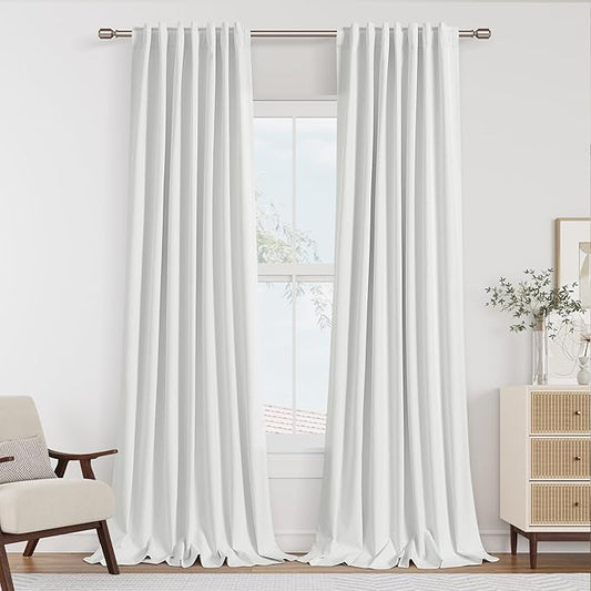 Guken 100% Blackout Linen Curtains 98 Inch Wide by 52 Inch 2 Panels Set for Living Room Bedroom Back Tab Thermal Insulated Black Out Linen Drapes Room Darkening Window Curtains