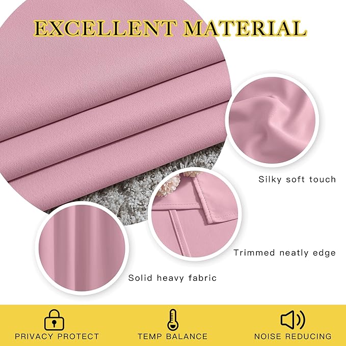 NICETOWN Crystal Pink Blackout Living Room Curtains 110 inches Long, Grommet Thermal Window Treatments Room Divider Blinds Sound Reducing for Living Room, W66 x L110, 2 Pieces