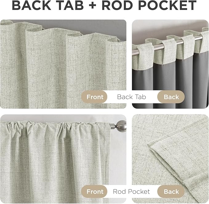 Joydeco Blackout Curtains for Bedroom - 100% Light Blocking 2 Panels Light Beige Drapes 37"W x 90"L, Thermal Insulated Room Darkening Curtains, Linen Textured for Living Room, Rod Pocket & Back Tabs