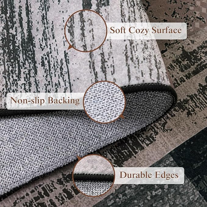LIANLAM 8x10 Washable Area Rugs for Living Room and Bedroom, Vintage Checkered Pattern Non-Slip Carpet, Stain Resistant Low Pile Soft Rug for Dining Room,Office,Nursery,Kids Room(8x10,Chocolate)
