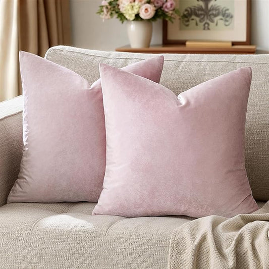 GIGIZAZA Decorative Couch Throw Pillow Cover,Set of 2 20x20 Sweet Lilac Pillow Covers,Square Sofa Velvet Throw Cushions
