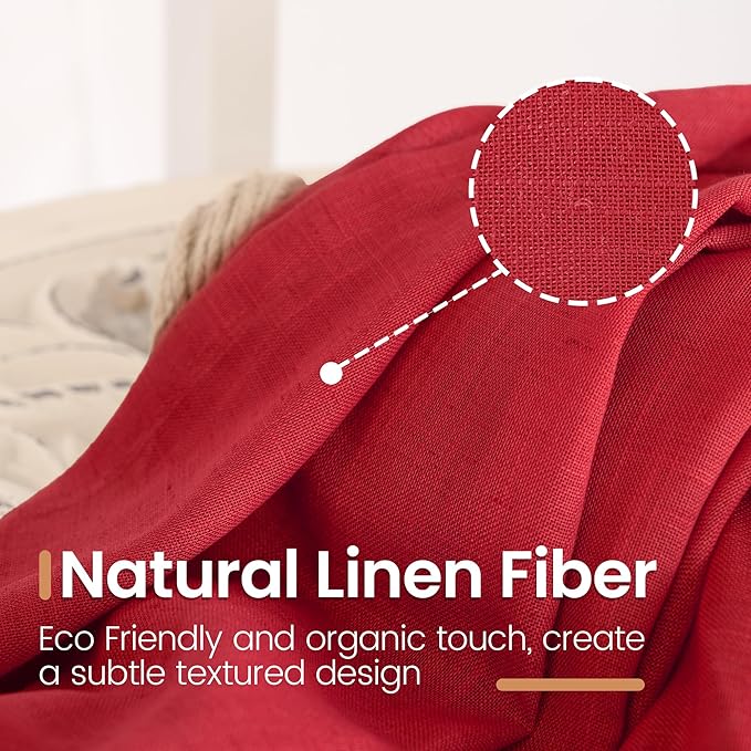 BGment Short Red Linen Curtains 48 Inch Length for Windows, Light Filtering Drapes Semi Sheer with Rod Pocket for Small Bedroom Living Room Lightweight, 2 Panels Set, Each 42 Inch Wide