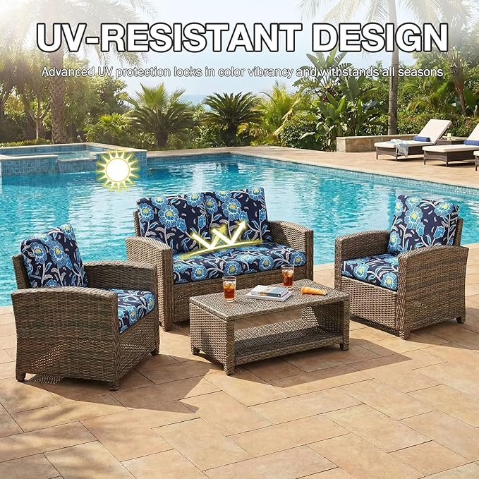 hyha 8Pcs Patio Cushion Covers, Stretch Outdoor Couch Cushion Covers Replacement, Washable Outdoor Chair/Sofa Slipcovers for Patio Furniture Cushions Protector with Elastic Bottom(Bluebell,Cover Only)