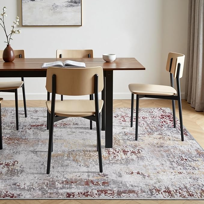 Toneed Abstract Area Rug Modern Washable Rug Soft Non Slip Rug Low Pile for Bedroom Living Room Dining Room Taupe Grey Brown 7x10 Feet