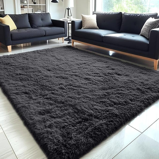 OLANLY 5x9 Machine Washable Large Area Rugs for Living Room, Bedroom, Soft Fluffy Shaggy Bedside Rug, Indoor Floor Carpet for Kids Girls and Boys, Dorms, Nursery, Home Decor Aesthetic, Black