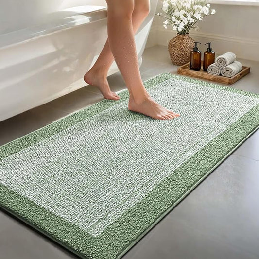 60x24 Long Bathroom Rugs Washable Non Slip, Green Bath Mat for Bathroom Floor Tub, Soft Absorbent Quick Dry Mats for Shower, Bathtub,Home Decor