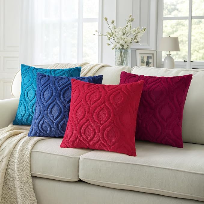 decorUhome Throw Pillow Covers 26x26 Inch Set of 2, Soft Plush Faux Wool Dark Blue Solid Couch Pillow Covers, Accent Euro Sham Farmhouse Neutral Square Pillow Cases for Sofa Bed Living Room