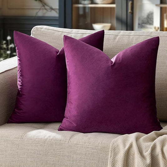 GIGIZAZA Decorative Couch Throw Pillow Covers,Set of 2 Purple Square Pillow Cushion Covers 22x22,Pillow Cases Velvet Pillow Covers