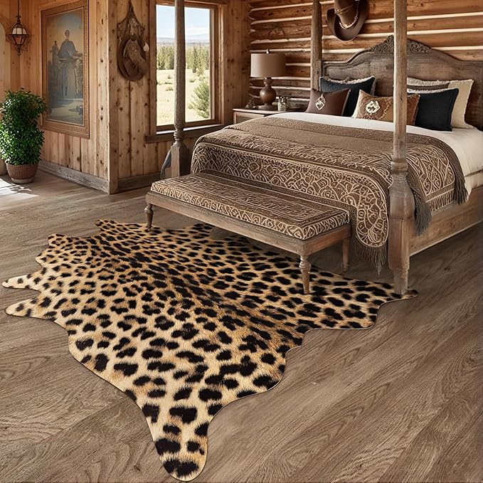 AROGAN Premium Leopard Print Rug 6.2x7 Feet, Machine Washable Faux Fur Cheetah Rug, Non-Slip Animal Print Hide Leopard Skin Area Rug for Bedroom Living Room Home Decor