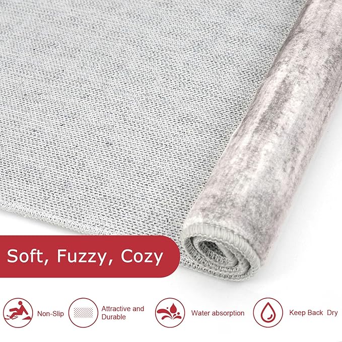 KOZYFLY Modern Abstract Hallway Runner Rug, 2.6x8 Washable Rug Runner Non-Slip Soft Striped Kitchen Runner Rugs, Print Grey/Light Beige/Brown Carpet Runner for Entryway Bathroom