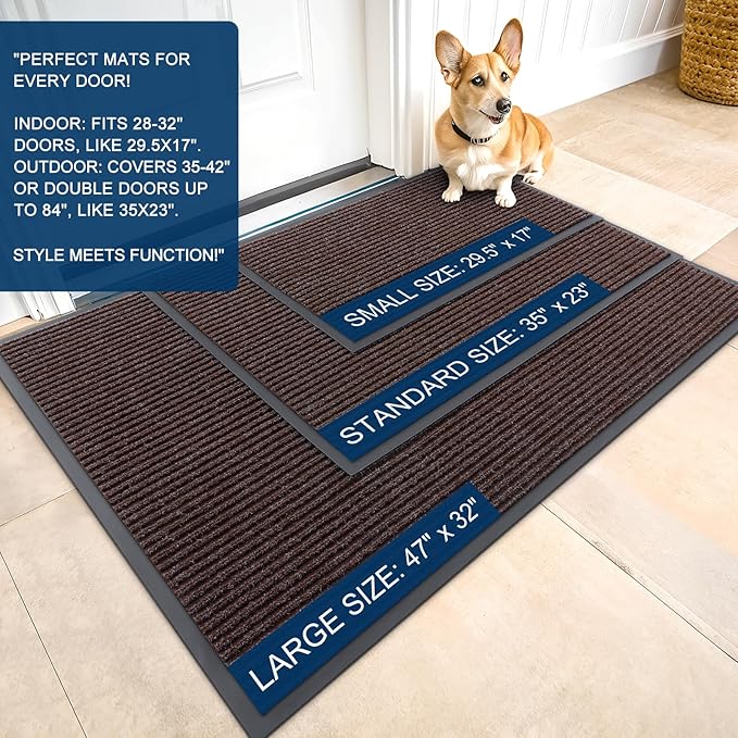 OLANLY Front Door Mat Indoor Outdoor Entrance, 2-Pack 71 x 23 Inch, Waterproof Heavy Duty Doormat, Fade Resistant, Low Profile, Easy Clean Patio Porch Welcome Floor Mats for Entry, Tan
