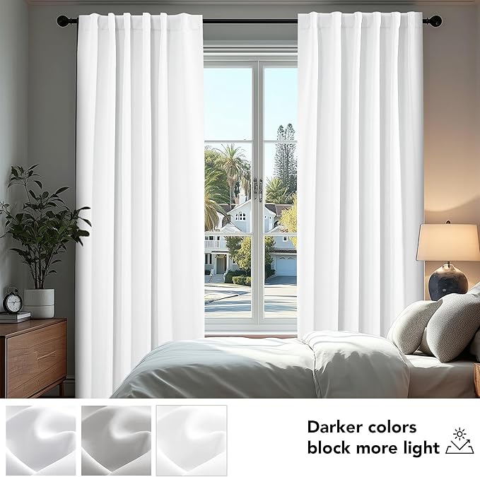 Deconovo Room Darkening Curtains, Thermal Insulated Noise-Reducing Window Panels for Bedroom, Living Room and Home Office, 2 Panels, Pure White, 52W x 84L Inch