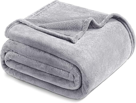 Exclusivo Mezcla Fleece Blanket Twin Size for Bed, Super Soft and Warm, All Season, Cozy, Plush, Lightweight, 60x80 Inches Light Grey