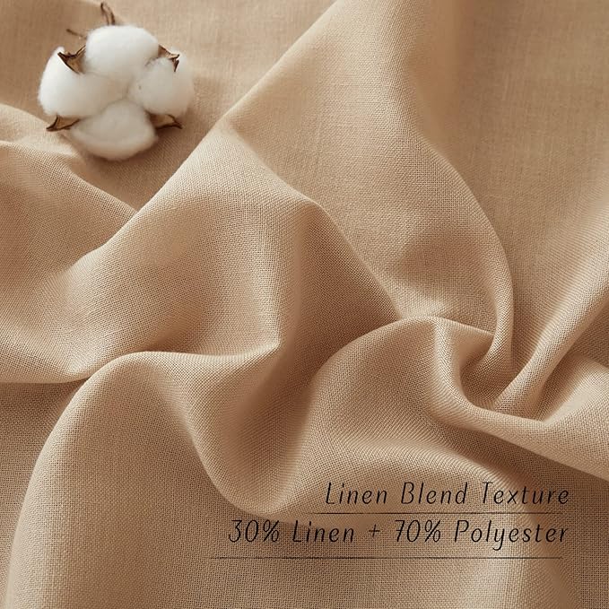 NICETOWN Flax Thick Linen Camel Curtains for Bedroom, Grommet Top Linen Blend Semi Sheer Privacy Assured Window Treatment Light Filtering for Living Room, 55" W x 63" L, Set of 2