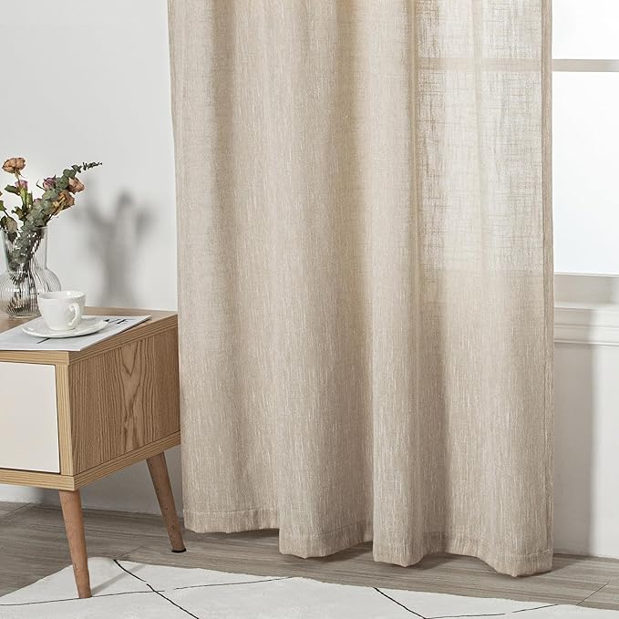 MYSKY HOME Curtains for Kitchen Windows, Sheer Curtains 63 Inch Length for Girls Bedroom Boho Linen Look Textured Fabric Soft Touch Light Filtering, 50" Wide, Light Oatmeal, Set of 2