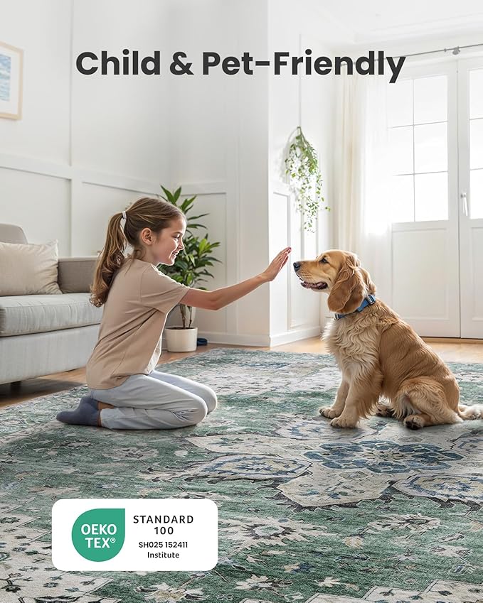 AMADA HOMEFURNISHING 2x5 Washable Runner Rug, Low-Profile Kitchen Rugs with Non-Slip Backing & Durable Edge Binding, Vintage Entryway Runner Rug for Bedroom & Hallway