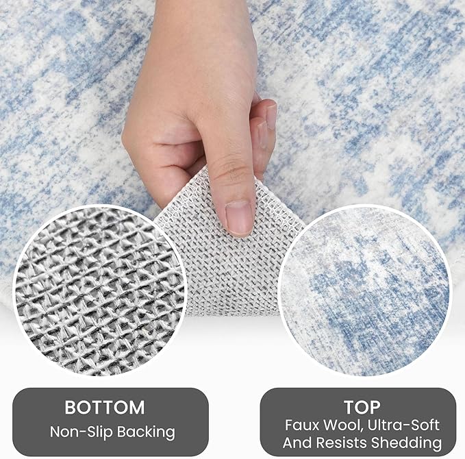 IOHOUZE Small Abstract Area Rug 2x3 Ft Entryway Rugs Washable Door Mat Indoor Entrance, Rubber Backed Throw Rugs, Printed Non Slip Floor Carpet for Foyer Front Door Sink, Light Blue Grey