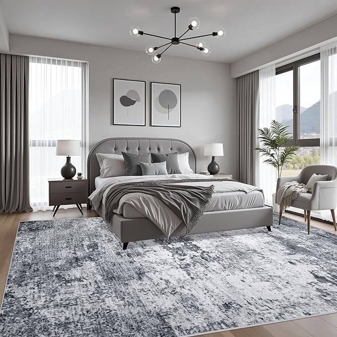 10x12 Area Rug Living Room Rug: Washable Modern Abstract Soft Thin Rug Indoor Floor No Slip Stain Resistant Carpet for Bedroom Dining Room Farmhouse Nursery Home Office - Grey