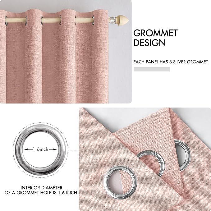 MIULEE Linen Blackout Curtains for Bedroom Thermal Insulated Blush Pink Grommet Room Darkening Black Out Drapes for Living Room Nursery 52 x 54 Inch (2 Panels)