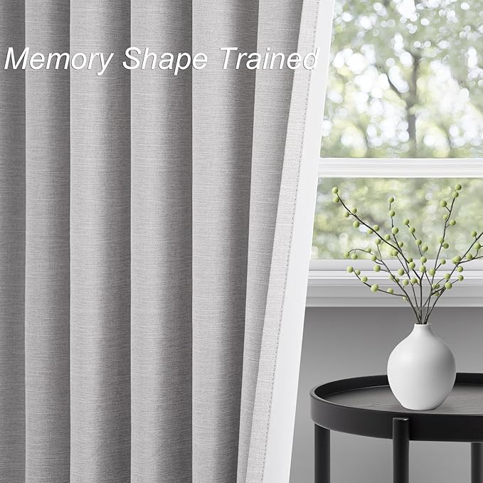 Topfinel 100% Blackout Curtains 72 Inches Long 2 Panels for Bedroom Rich Linen Blend Texture Bay Window Curtains Modern Neutral Drapes for Bedroom Small Window Treatment (W52 x L72) Grey