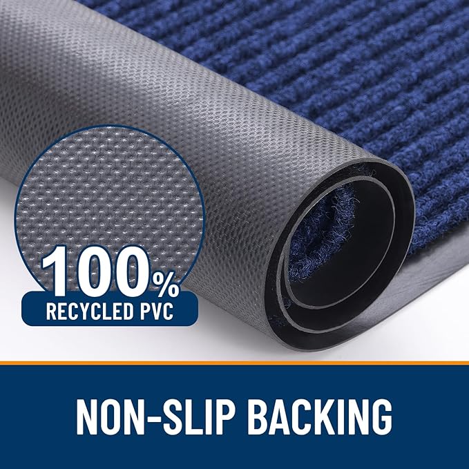 OLANLY Front Door Mat Indoor Outdoor Entrance, 2-Pack 71 x 23 Inch, Waterproof Heavy Duty Doormat, Fade Resistant, Low Profile, Easy Clean Patio Porch Welcome Floor Mats for Entry, Blue