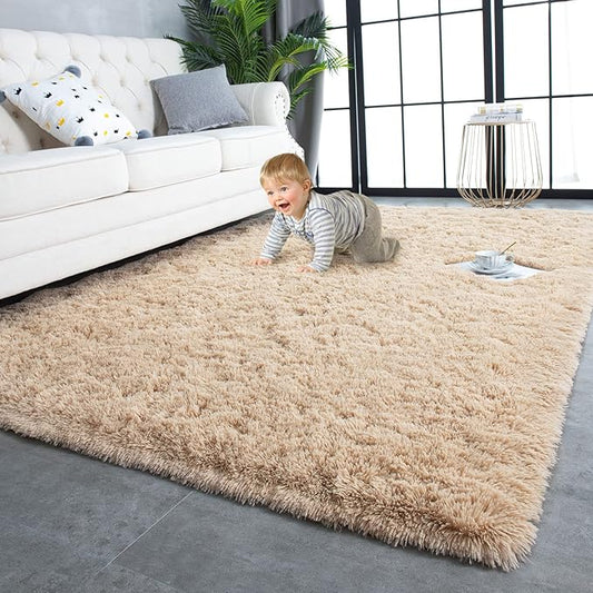 TWINNIS Super Soft Shaggy Rugs Fluffy Carpets, 10x14 Feet, Indoor Modern Plush Area Rugs for Living Room Bedroom Kids Room Nursery Home Decor, Upgrade Anti-Skid Rectangular Fuzzy Rug, Light Tan