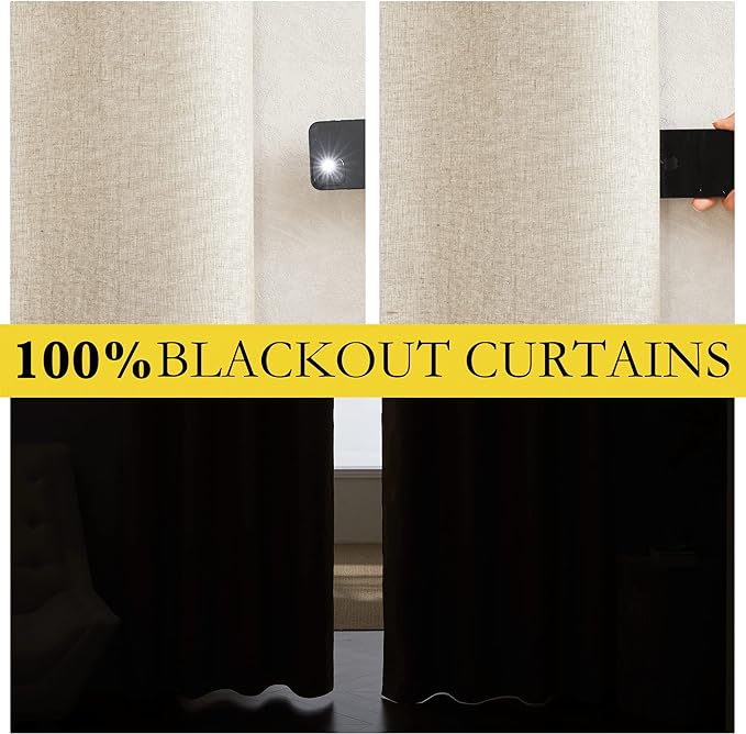NICETOWN Full Shade Curtain Panels, 62 x 63 inch, Beige, Pair of Energy Smart & Noise Blocking Out Blackout Drapes for Dining Room Window, Thermal Insulated Guest Room Lined Window Dressing