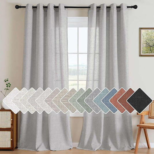 H.VERSAILTEX 2 Pack Ultra Luxurious High Woven Linen Elegant Semi Sheer Curtain Panels Light Reducing Privacy Panels Drapes, Nickel Grommet Curtain Set, Extra Long 52x108-Inch, Dove