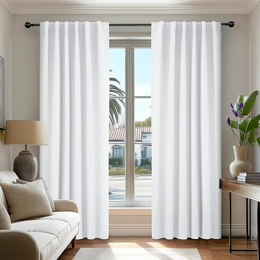 Deconovo Room Darkening Curtains, Thermal Insulated Noise-Reducing Window Panels for Bedroom, Living Room and Home Office, 2 Panels, Pure White, 52W x 108L Inch