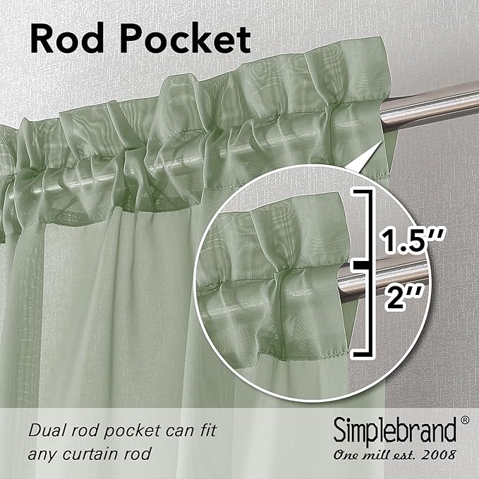 Simplebrand Sage Green Sheer Curtains 84 Inches Long, Light Filtering Rod Pocket Solid Color Window Sheer Curtain Panels, Elegant Curtains & Drapes for Living Room, Bedroom 2 Panels, 59" W x 84" L