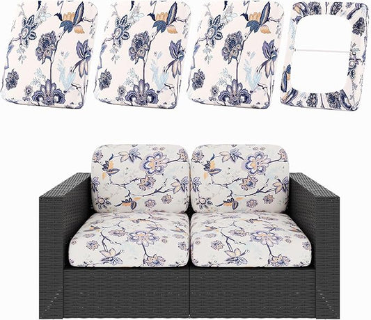 hyha 4Pcs Patio Cushion Covers, Stretch Outdoor Couch Cushion Covers, Washable Outdoor Chair/Sofa Slipcovers for Patio Furniture Cushions Protector with Elastic Bottom(Vintage Flower,Cover Only)
