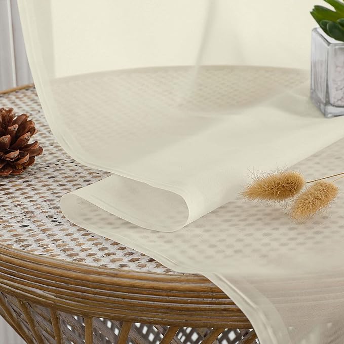 OWENIE Cream Sheer Curtain 90 Inches Long 2 Panels Set, Solid Filmy Drapes for Living Room Bedroom, Elegant Window Voile Sheer Curtain Panels Drapes, 2 Pcs, Each 59" Wx90 L Inch