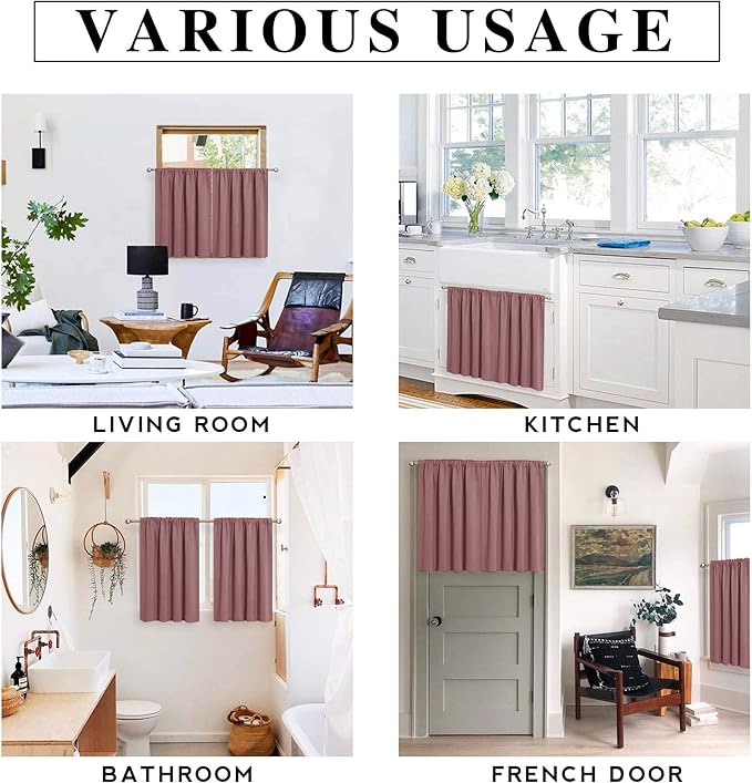 RYB HOME 54 inch Blackout Curtains for Living Room, Rod Pocket Thermal Insulated Small Window Drapes Room Darkening Shades for Bedroom Studio Dorm, W 42 x L 54 inch, Set of 2 Panels, Dusty Rose