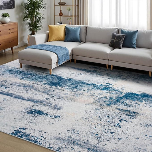 Toneed Abstract Area Rug 5x7 Modern Washable Rug Soft Non Slip Rug Low Pile for Bedroom Living Room Dining Room Dusty Teal Grey