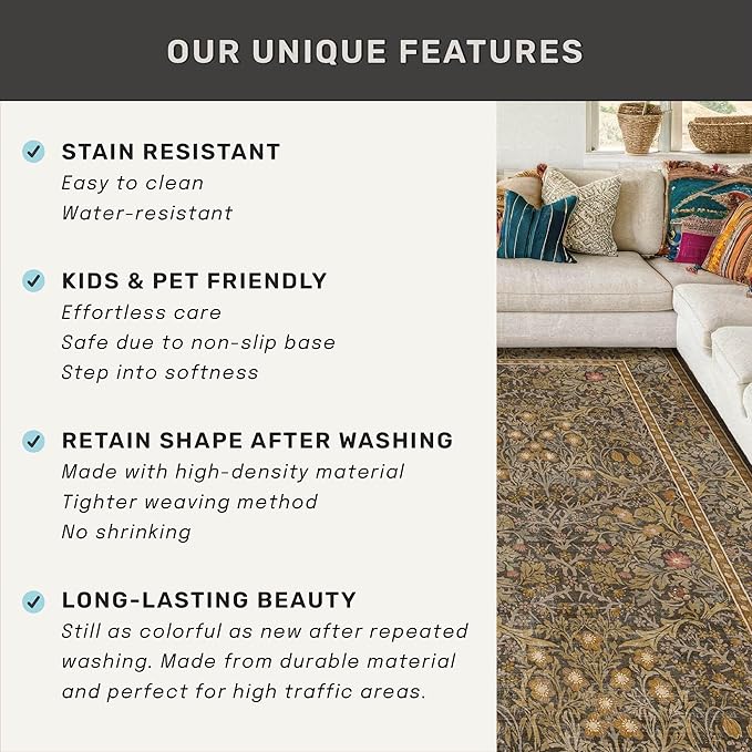 Hazo Haus Non Slip 2x5 Gold Brown Bathroom Runner Rug - Small Runner Rugs, Washable Kitchen Floor Mat, Bedroom, Laundry Room, Hallway Runner - Vintage Oriental Décor