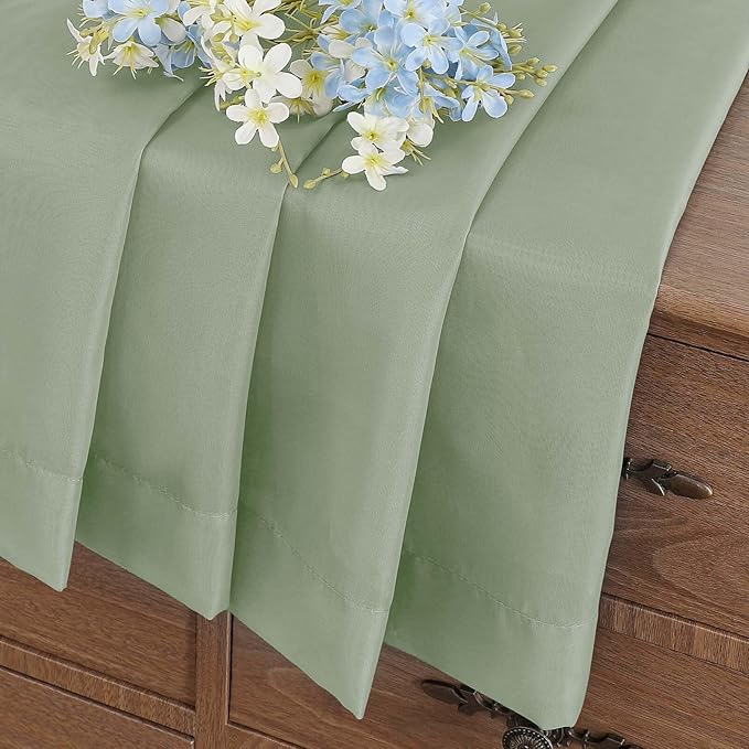 Sage Green Small Sheer Curtains 2 Panels Set, Kitchen Curtains 36 Inch Length, Elegant Light Filtering Short Window Drapes for Living Room Bedroom, Dual Rod Pocket Design, 2x42Wx36L Inches