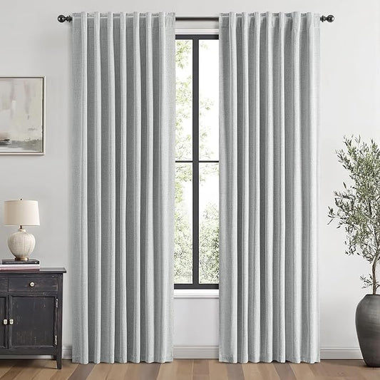 MIULEE 100% Blackout Linen Curtains for Bedroom, Grey Solid Luxury Decor Thermal Insulation Room Darkening Drapes for Living Room Nursery Back Tab Rod Pocket 42 x 63 Inches, 2 Panels