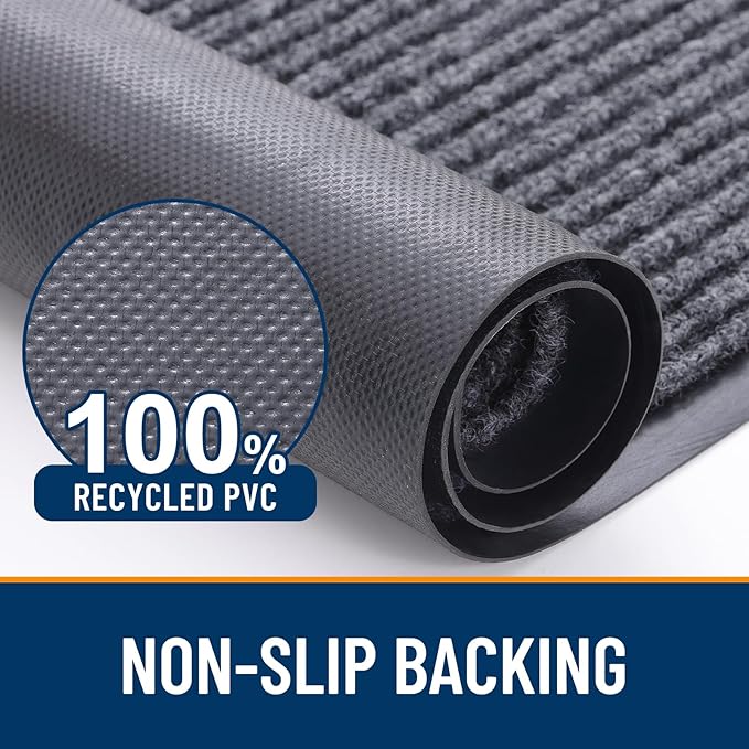 OLANLY Front Door Mat Indoor Outdoor Entrance, 2-Pack 47 x 23 Inch, Waterproof Heavy Duty Doormat, Fade Resistant, Low Profile, Easy Clean Patio Porch Welcome Floor Mats for Entry, Grey