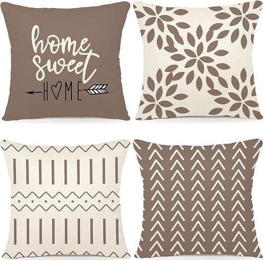 YCOLL Pillow Covers 20x20 Set of 4, Modern Sofa Throw Pillow Cover, Decorative Outdoor Linen Fabric Pillow Case for Couch Bed Car, Khaki