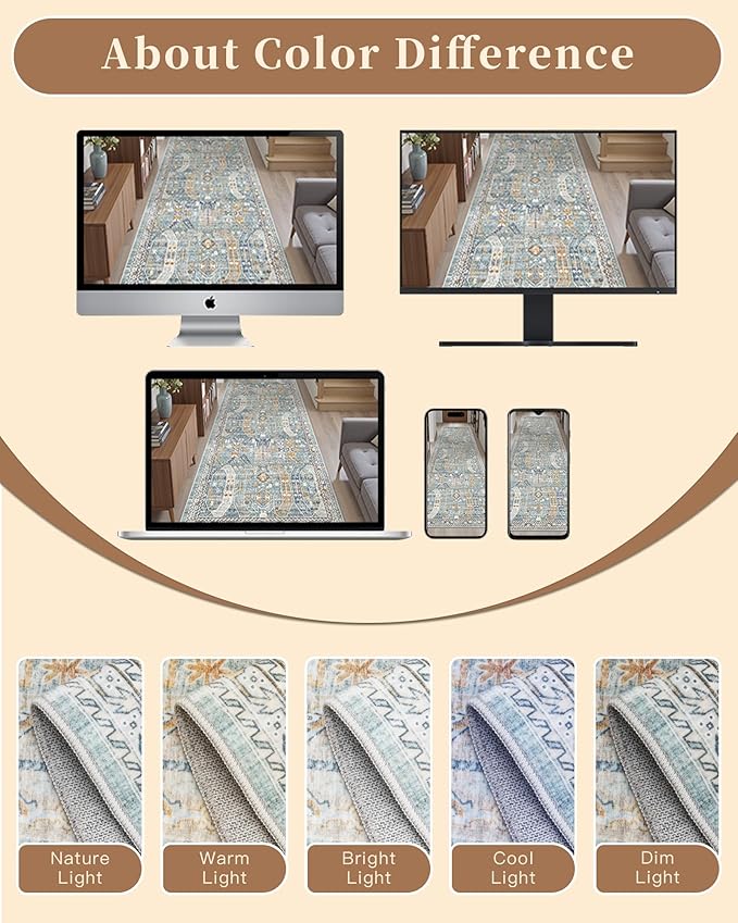 Madane Runner Rug 2x8, Washable Hallway Runner Rugs, Non-Slip Low-Pile Soft Kitchen Rug Runner Laundry Room Rug, Vintage Throw Entry Foyer Mat for Entrance Living Room (Blue/Gold, 2 x 8)