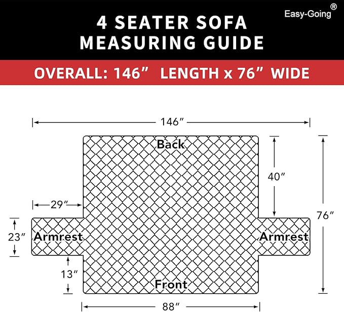 Easy-Going 4 Seater Sofa Slipcover Reversible Sofa Cover Water Resistant Couch Cover with Foam Sticks Elastic Straps Furniture Protector for Pets Children Dog Cat (XX-Large, Ivory/Ivory)