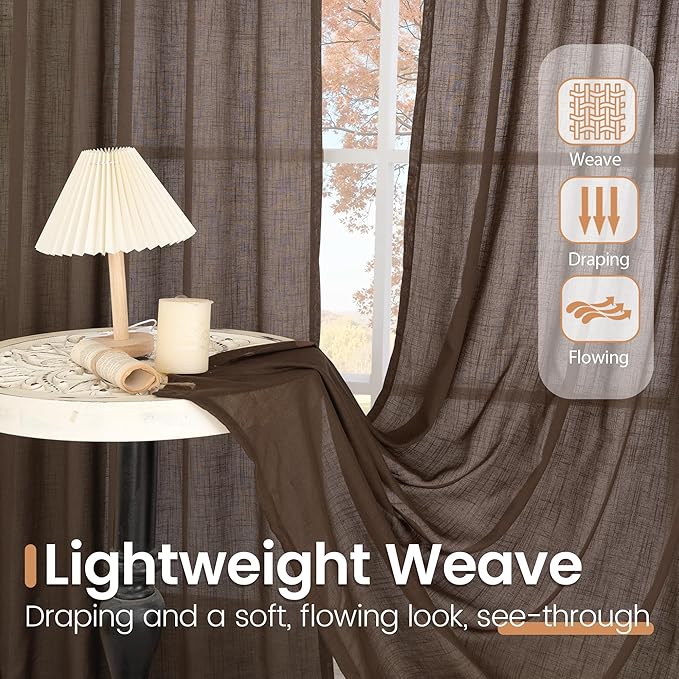 BGment Linen Curtains 84 Inch Length for Living Room, Brown Lightweight Rustic Country Window Drapes for Farmhouse Bedroom Dining Room Decor Rod Pocket Textured, 2 Panels Set, Each 60 Inch Wide