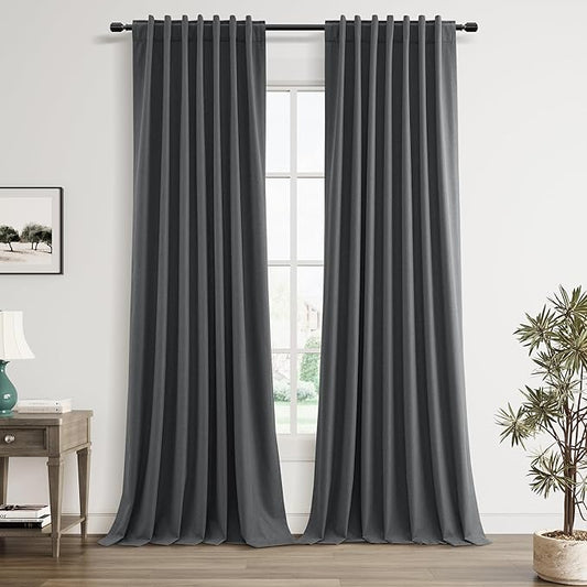 Guken 100% Blackout Curtains 84 Inch Length 2 Panels Set for Living Room Bedroom Back Tab Thermal Insulated Black Out Linen Drapes Room Darkening Blazer Grey,52x84