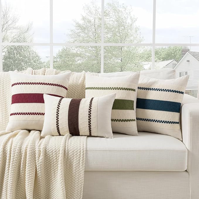 Fancy Homi Set of 1 Navy Blue Decorative Throw Pillow Covers 18x18 Inch for Couch Bed Sofa Living Room Office, Aesthetic Modern Organic Farmhouse Home Decor, Soft Cotton Woven Textured Cushion Case