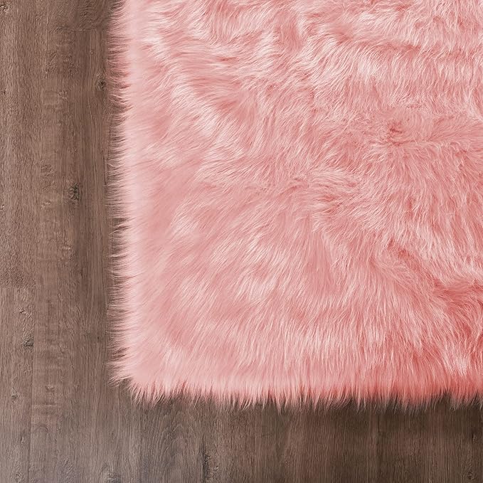 Goolela Pink Area Rug 5x8 Fluffy Fuzzy Furry Carpet for Girls Bedroom Living Room Faux Sheepskin Fur Shaggy Plush Rectangle