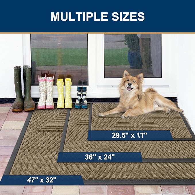 Smiry Front Door Mat Outside Entrance, Heavy Duty Sturdy Natural Rubber Doormat, Trap Dirt and Moisture, Easy Clean Low Profile Welcome Floor Mats for Indoor Outdoor Entry, 35X23 Inch, Camel