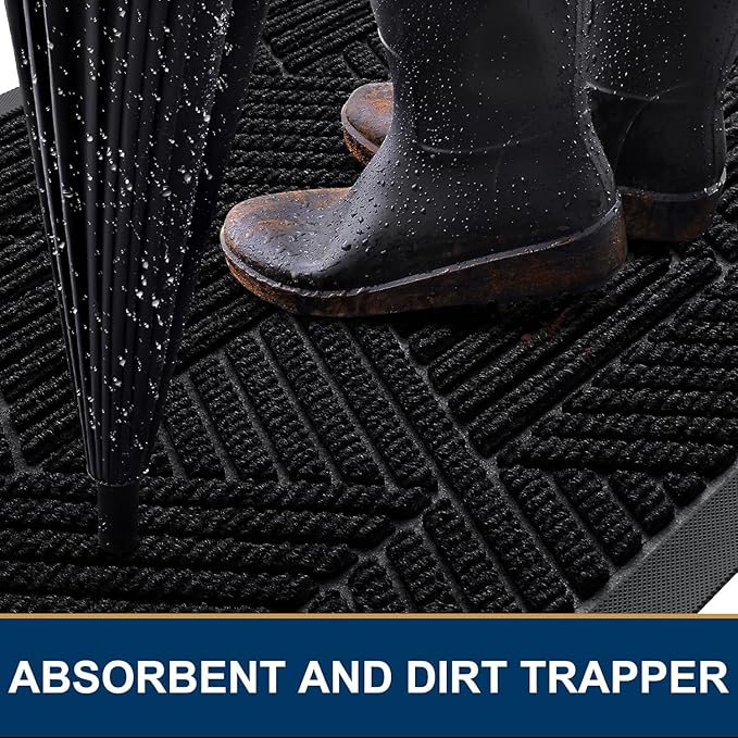 Smiry Front Door Mat Outside Entrance, Heavy Duty Sturdy Natural Rubber Doormat, Trap Dirt and Moisture, Easy Clean Low Profile Welcome Floor Mats for Indoor Outdoor Entry, 59x23 Inch, Black